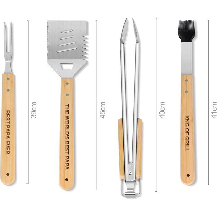 Набір барбекю Papa Geschenke: 4 шт. з нержавіючої сталі, аксесуари для гриля, подарунок для чоловіків, день народження, преміум-якість, набір інструментів для гриля в кейсі для саду та кемпінгу