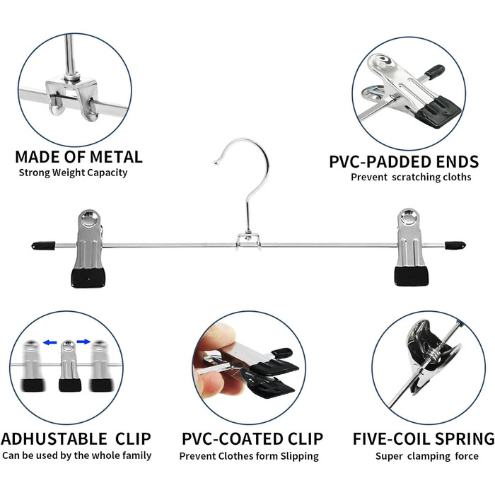 Металеві вішалки для штанів ABHENG, протиковзкі, обертаються на 360, 31 см, сріблясто-чорні, 20 шт.