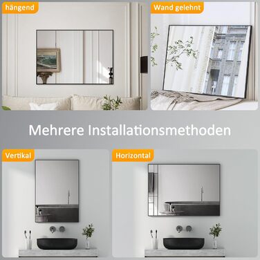 Дзеркало для ванної кімнати Spiegel Schwarz 40x60 см з металевим каркасом, прямокутне, для ванної, вітальні, спальні, гостьової кімнати