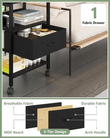 Нічний столик з бездротовою зарядкою, 2 розетки AC та 2 USB, з шухлядою, на колесах, чорний, білий