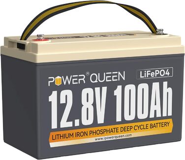 Літієва батарея Power Queen 12,8 В 100 Ач LiFePO4, батарея 1280 Втгод зі 100 А BMS, 4000 циклів зарядки, ідеально підходить як джерело живлення для тягового тролінгового двигуна 30 70 фунтів, автофургонів, човна 12V100Ah