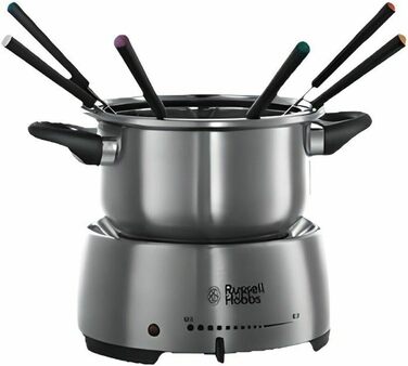 Гриль для раклет Russell Hobbs 8 персон з 8 сковородами та дерев'яним шпателем, 2 грильні поверхні: з натурального каменю з канавкою для соку та антипригарне поворотне рельєфне/тепаньякі покриття, гриль для піци, 26280-56 (Фондю)