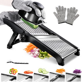 Машхом Мандоліна для овочів 5-в-1 з нержавіючої сталі, регульована, для овочів, фруктів, картоплі, помідорів, цибулі, 40 см