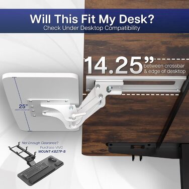 Підставка для клавіатури та миші VIVO, регульована, під стіл, біла (MOUNT-KB03W)