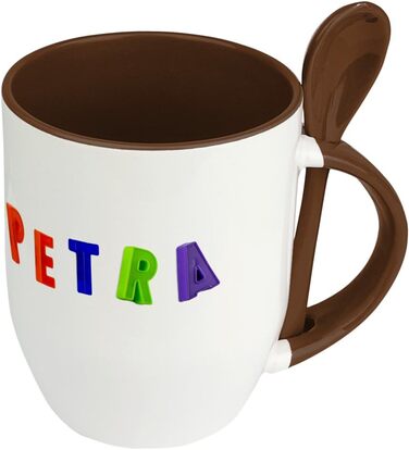 Кружка з ложкою Петра - Іменний мотив з магнітними літерами - Кружка для кави, коричнева