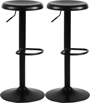 Набір з 2 барних стільців CLP Williston, регульована висота, з підніжкою, обертаються, з захистом для підлоги, чорний колір