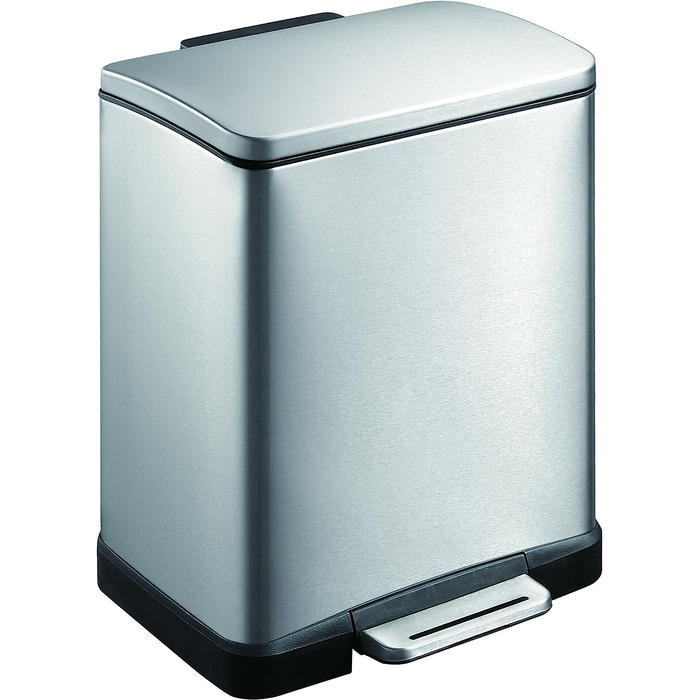 Металевий кошик для сміття EKO E-Cube (32 x 36.6 x 44.5 см, система амортизації, без відбитків пальців, залишайся відкритою, фіксатор для мішків для сміття), (12 л, матове срібло)
