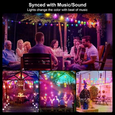 Ланцюжок прикрас для зовнішнього використання з таймером, LED-ланцюжок живлення на вулиці з 25+2 G40 лампочками, 4 режими та регульована яскравість, вологостійкий для саду, балкону, тераси, вечірки, весілля (тепле біле світло), USB-15м-G40