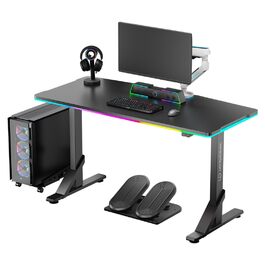 ULTRADESK - Стол для геймінгу Iron - Механічний регульований стіл з RGB підсвічуванням, чорний