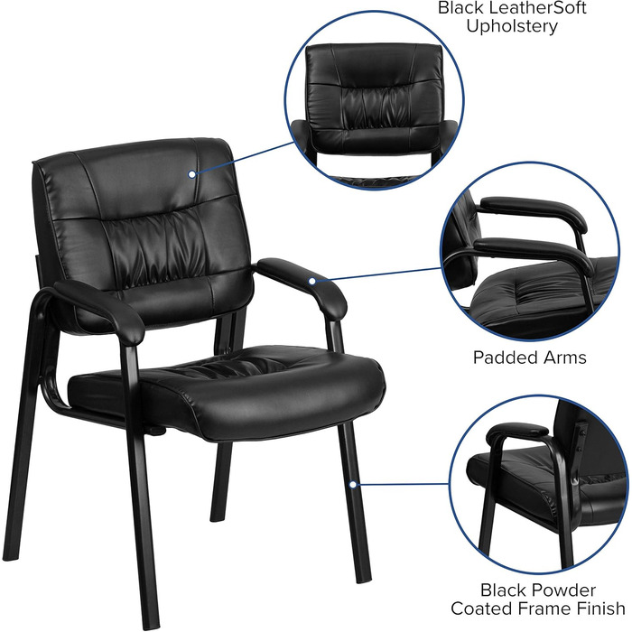 Крісло-табурет Haeger Flash Furniture з шкіри, з порошковим покриттям каркасу кольору титанового сірого, чорне