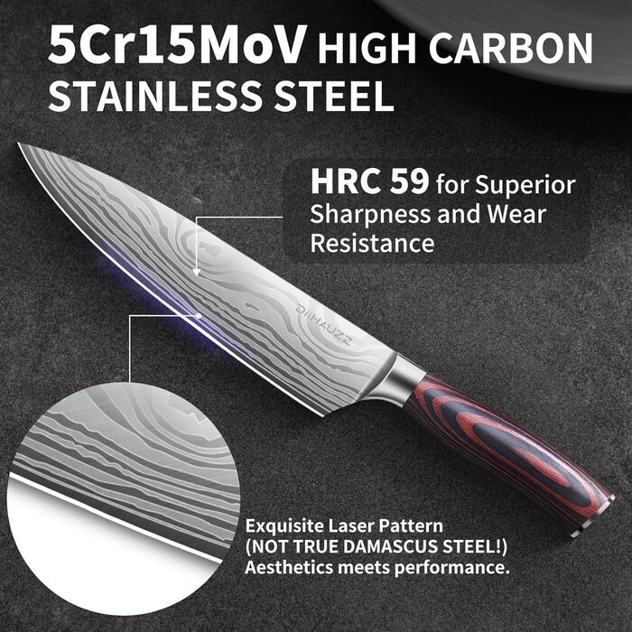 Професійний кухонний ніж, 20 см: високоякісний сталевий ніж для шеф-кухаря з ергономічною ручкою