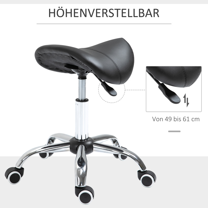 HOMCOM Saddle Stool Робочий стілець Поворотний стілець з регулюванням висоти з оббивкою чорного кольору, ідеально підходить для косметики та офісу