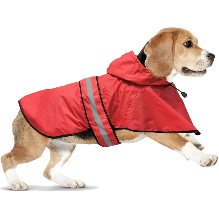 Макінтош для собак Domagiker, водонепроникний, з капюшоном, світловідбиваючий, з отвором для повідця (M, червоний)
