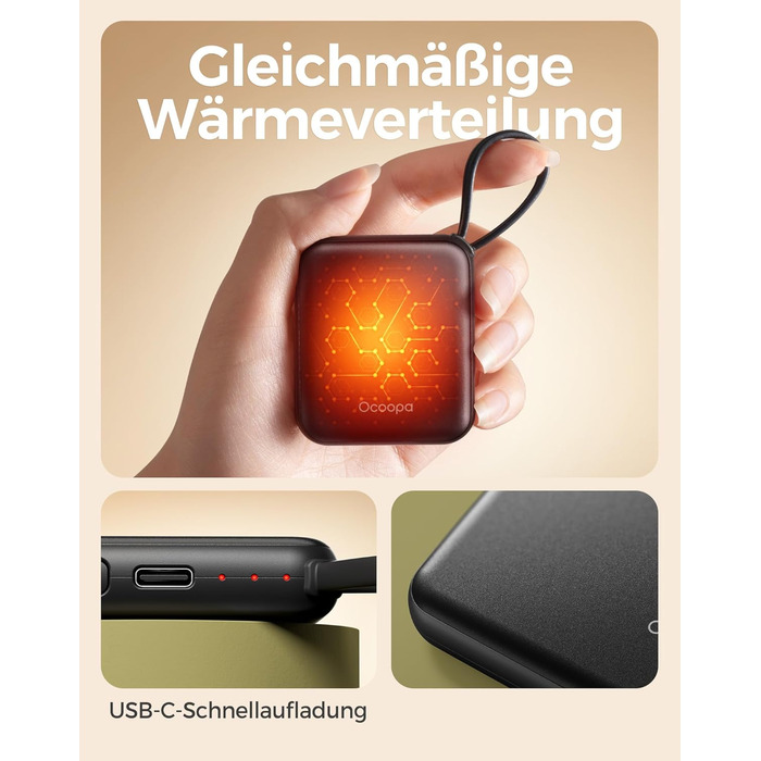 Електричні грілки для рук OCOOPA 2 шт. з акумулятором 4000mAh, USB, 3 режими нагріву, до 52°C, для зими, катання на лижах, подорожей та активного відпочинку, UT5 Nano Wiesengeflüster (Ocoopa x Künstleredition), чорний