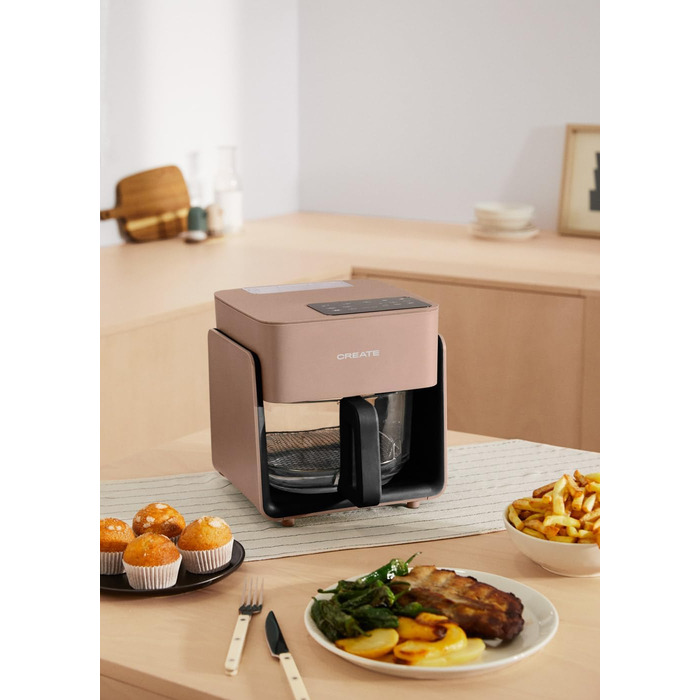 Фритюрниця готувальна повітряна 4.2 л з парогенератором, 6 програм, скляна корзина, таймер, регулювання температури, 1300W (Mokka)