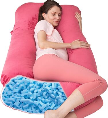Подушка для вагітних TaiBest з подрібненого пінополіуретану (Memory Foam), U-подібна, для підтримки живота, червона