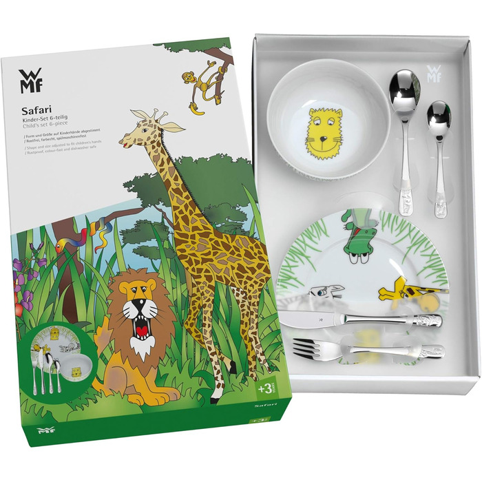 Набір дитячого посуду WMF Safari 6-ти частинний, нержавіюча сталь, Cromargan, для дітей від 3 років, без гравію