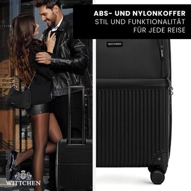 Набір валізWITTCHEN AXIS 3 шт. | Чемодани ручної/переносної розмірності M, L | Гібрид ABS Nylon з кишенями на блискавці, TSA-замок, телескопічна ручка, 360° колеса, легкі, чорні (55 x 37 x 21,5 см)
