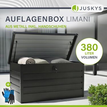 Ящик для зберігання вуличний Juskys Metall Limani 380л, водонепроникний, з замком, антрацит - для саду, подушок, меблів