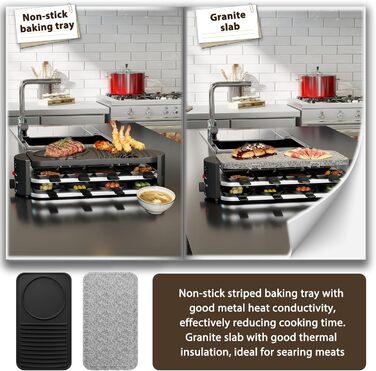 Електрогриль Raclette SUBTLETY для 8 осіб з гранітною плитою, антипригарним покриттям та 14 порціонними формами