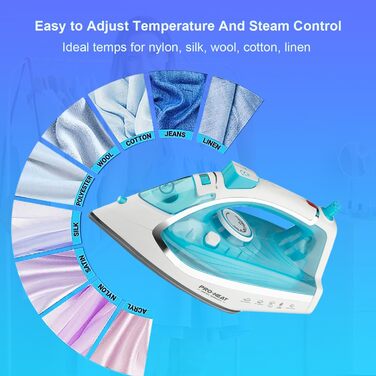 Парова праска з керамічною підошвою, самоочищення, 340 мл резервуар для води, 3000 Вт, автоматичне вимкнення (зелена/блакитна)