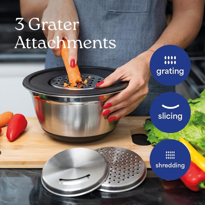 Набір місок для перемішування з нержавіючої сталі WHYSKO | Контейнери для зберігання продуктів, міски для кухні та холодильника | Екологічні, міцні (з чорними кришками)