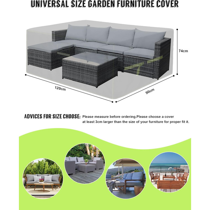 Захисний чохол для садово-патіо меблів, зимовий, 420D Oxford, водовідштовхувальний, UV-стійкий, з вентиляційними отворами (120x90x74 см)