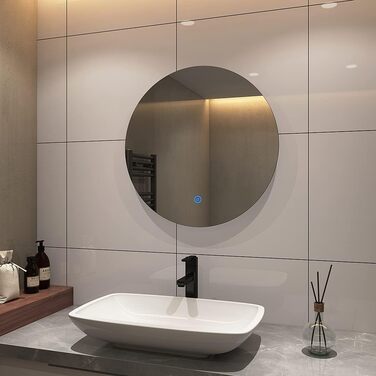 Круглий LED-дзеркало для ванної кімнати S'AFIELINA 60 см з підсвічуванням та сенсорним вимикачем, регулювання кольору світла (тепле, нейтральне, холодне), диммування