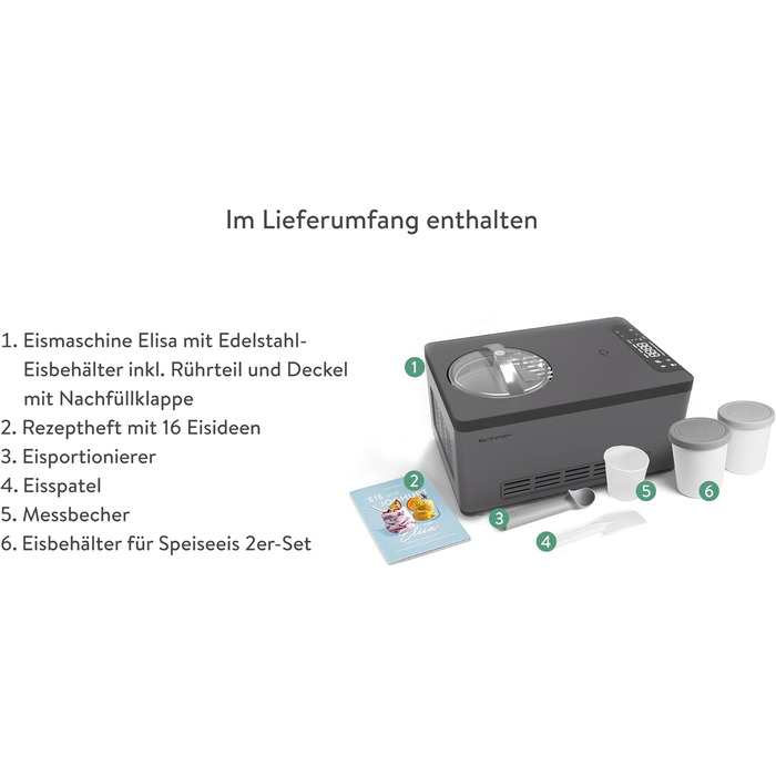 Морожениця та йогуртниця SPRINGLANE Elisa 2.0 л, самоохолоджувана, нержавіюча сталь, в т.ч. буклет з рецептами