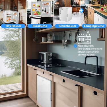 Міні-холодильник KESSER® 40L з дверцятами зі скла: ідеальний для кемпінгу, офісу, спальні, готелю, кухні. Безшумний, з можливістю зміни дверцят, внутрішнім освітленням та відкривачем для пляшок. Білий.