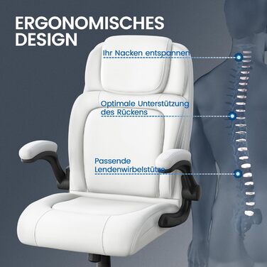 Ергономічне офісне крісло Yaheetech, крісло керівника, складний підлокітник, висока спинка, штучна шкіра, білий