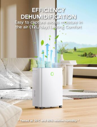 Електричний осушувач повітря 12л/24г з автоматичним та безперервним зливом (шланг у комплекті), для спалень та підвалів, LED-дисплей, тихий, з таймером