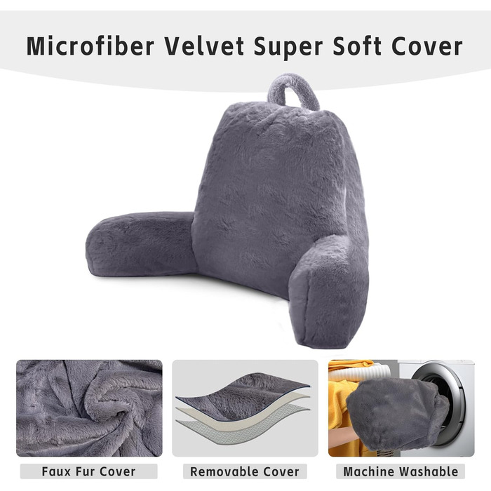 М'яке крісло-мішок для читання з підлокітниками, штучний хутро, велике, сірий колір