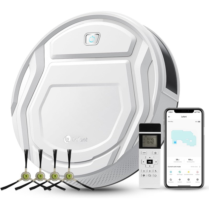 Робот-пилосос LEFANT M330 Pro з функцією миття підлоги, 5000Pa, лазерна навігація, уникнення перешкод PSD, керування через додаток та голосове керування (M210 з пультом ДУ)
