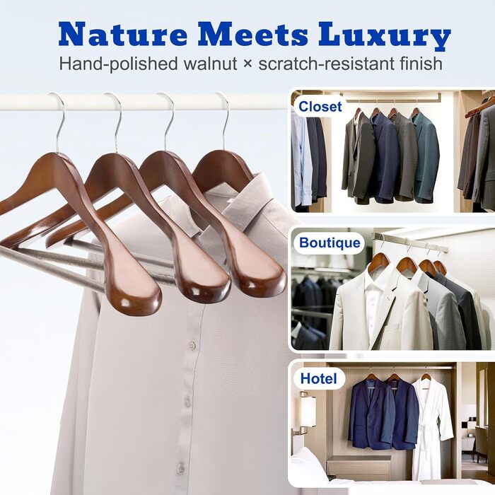 Дерев'яні вішалки для одягу HOUSE DAY, 6 шт., ширина 45 см, горіх, з неслизькими поверхнями, для сорочок, костюмів та штанів