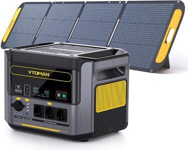 Портативна електростанція VTOMAN 1000W (2000W пік), 828Wh LiFePO4 з сонячною панеллю 110W, швидка зарядка 0-80% за 60 хв, розширювана до 2376Wh для надзвичайних ситуацій, кемпінгу, подорожей, автодому (FS1000+200W-A)