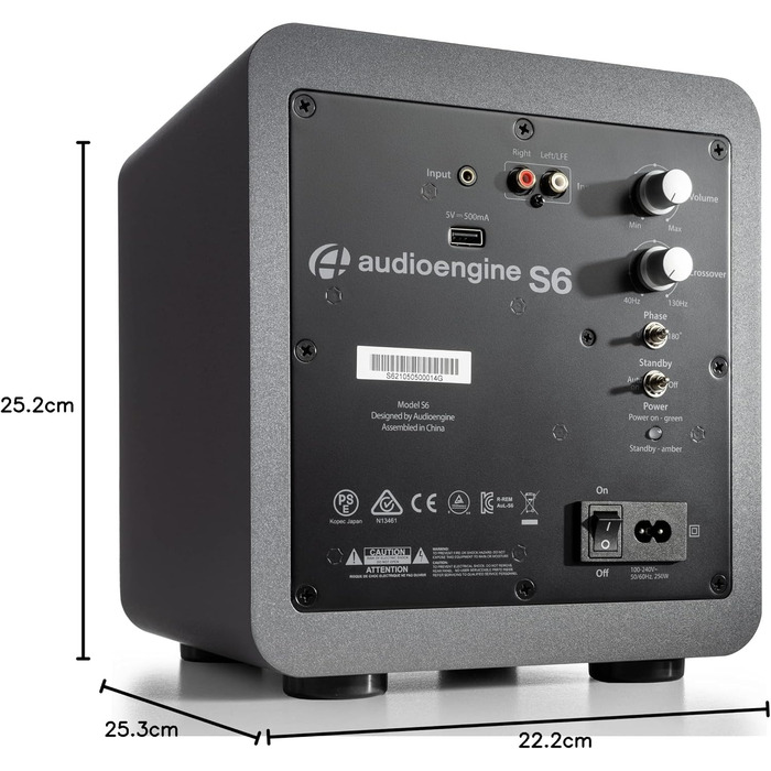 Активний сабвуфер Audioengine S6 15 см, компактні і потужні баси - 210 Вт