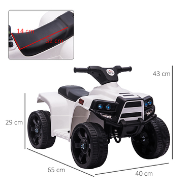 HOMCOM Mini Electric Quad Kids Електричний квадроцикл Коляска Електричний мотоцикл з 2 фарами Електричний квадроцикл Пляжний автомобіль Форма PP Сталь Чорний+Білий