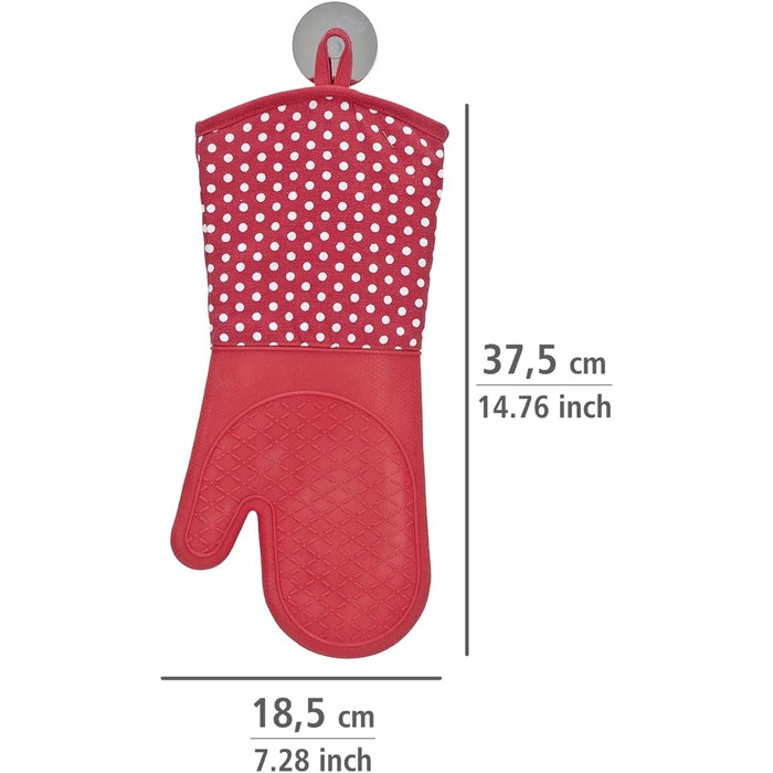 Силіконові рукавички WENKO Pot з долонями, 1 пара, зручні кухонні гаджети, також можуть використовуватися в якості рукавичок для гриля, термостійкі, 18,5 x 37,5 см, (червоний)