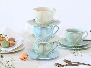 CreaTable Набір кавового сервізу Valencia Pastell, 18 предметів для 6 осіб, порцеляна, Made in Europe (Крем, Блакитний, Зелений)