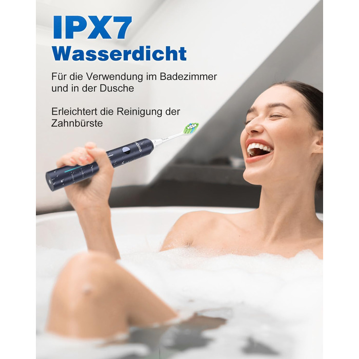 Електрична зубна щітка звукового типу, 45000 VPM, відбілювання за 1 тиждень, 120 днів роботи від акумулятора, індикатор заряду, 6 насадок DuPont, 5 режимів, таймер, (блакитна)