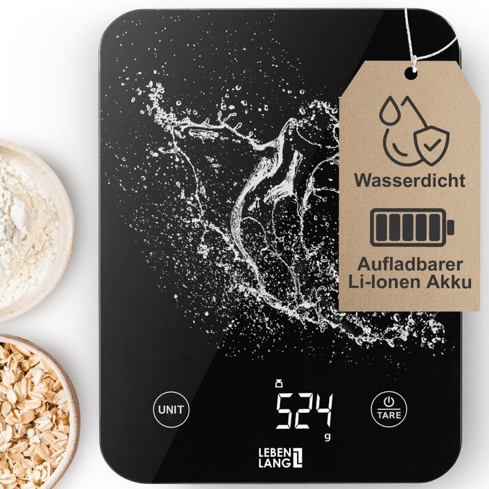 Електронна кухонна вага LEBENLANG - водонепроникна, USB-зарядка, до 10 кг, для їжі та кухні