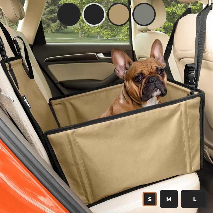 Додаткове міцне автомобільне сидіння для собак-посилене автомобільне сидіння для собак середнього і середнього віку з 4 кріпильними ременями-високоякісне і водонепроникне автомобільне сидіння для собак на задньому сидінні автомобіля ( розмір,) (S, бежевий