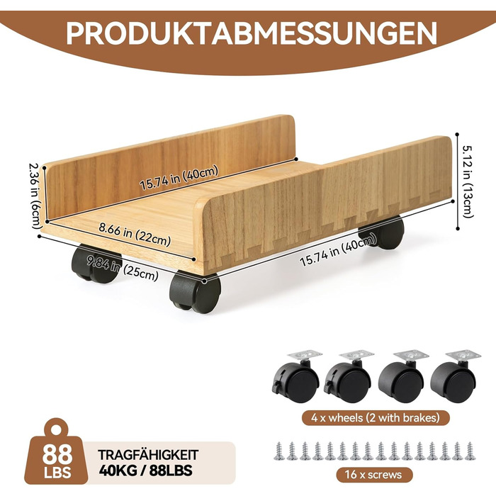 Кріплення для CPU KIRIGEN, комп'ютерний корпус ATX, мобільний стенд з колесами, натуральне дерево