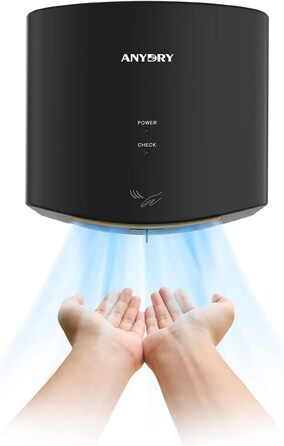 Anydry 2630S - Компактний електричний сушар для рук, автоматичний, настінний, для дому та бізнесу, чорний