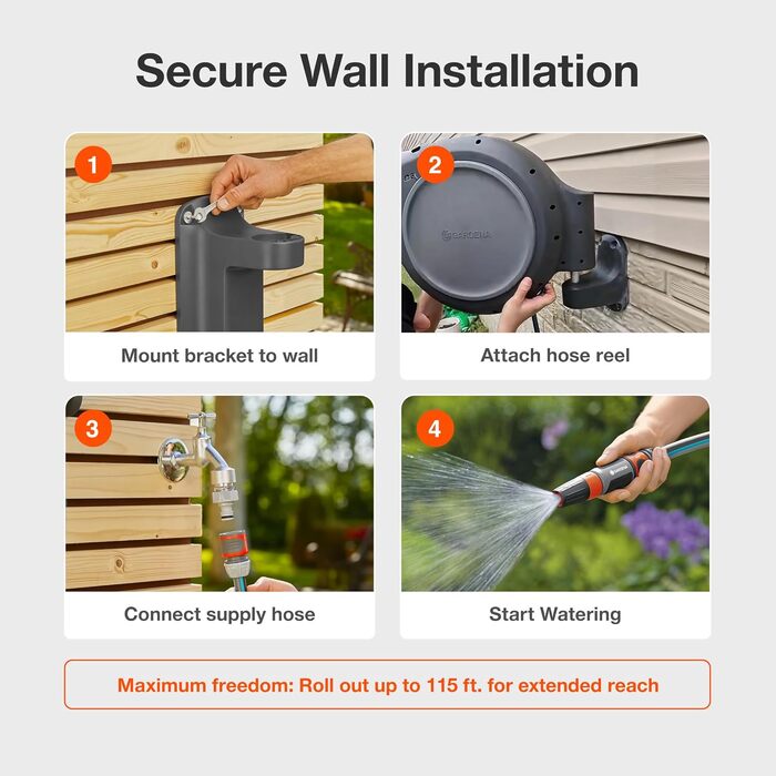 Гардена котушка для шланга на стіну, втягувана, 35 м, чорно-бірюзова