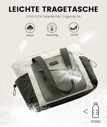 Сумка-шопер LOVEVOOK для жінок: велика, легка, для ноутбука 15,6/17,3 дюймів, робоча/університетська, для роботи, навчання, подорожей (бежево-зелений)