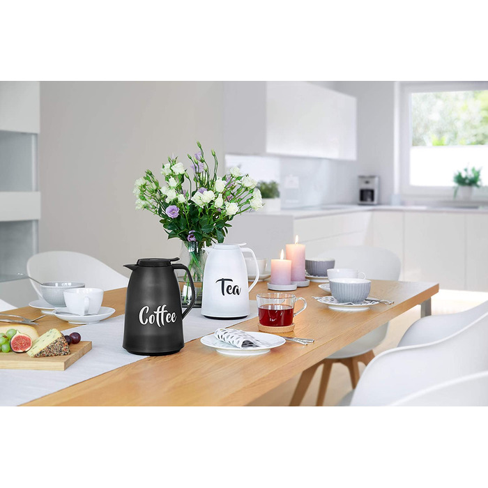 Термос Emsa Mambo Isolierkanne 1000 мл, білий, з чорною кавовою чашкою | Зберегає тепло 12 год, холод - 24 год | Quick Tip Verschluss