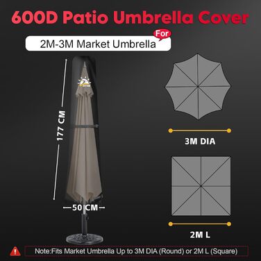 Захисний чохол для парасольки/газонного ширму Zettum, 3-4 м, водонепроникний, 600D Oxford, PU покриття, захист від УФ, снігу та негоди, 260x42x81/56 см