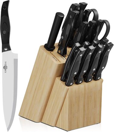 Набір ножів Messerblock: 19 предметів, нержавіюча сталь, з підставкою з дерева, для професійної кухні, з точильним каменем